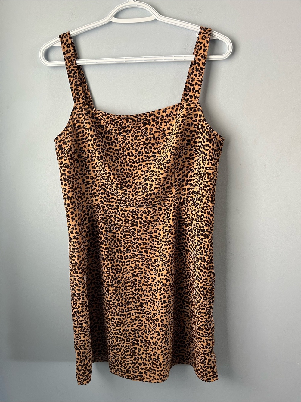 BP Leopard Print Tan & Black Mini Slip Dress Fit & Flare Square Neck Size M
